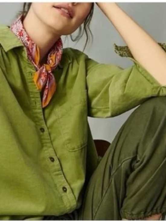 Anthropologie Tops - Anthropologie Pilcro Sigourney Corduroy Button Down Shirt Green Cotton
